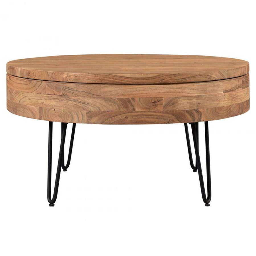 Furniture * | Antonella Rustic Lodge Brown Acacia Wood Black Iron Storage Coffee Table Less Expensive