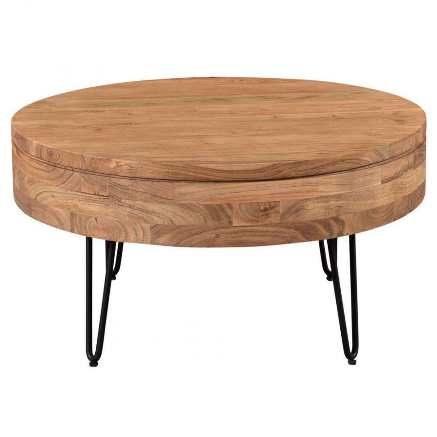 Furniture * | Antonella Rustic Lodge Brown Acacia Wood Black Iron Storage Coffee Table Less Expensive