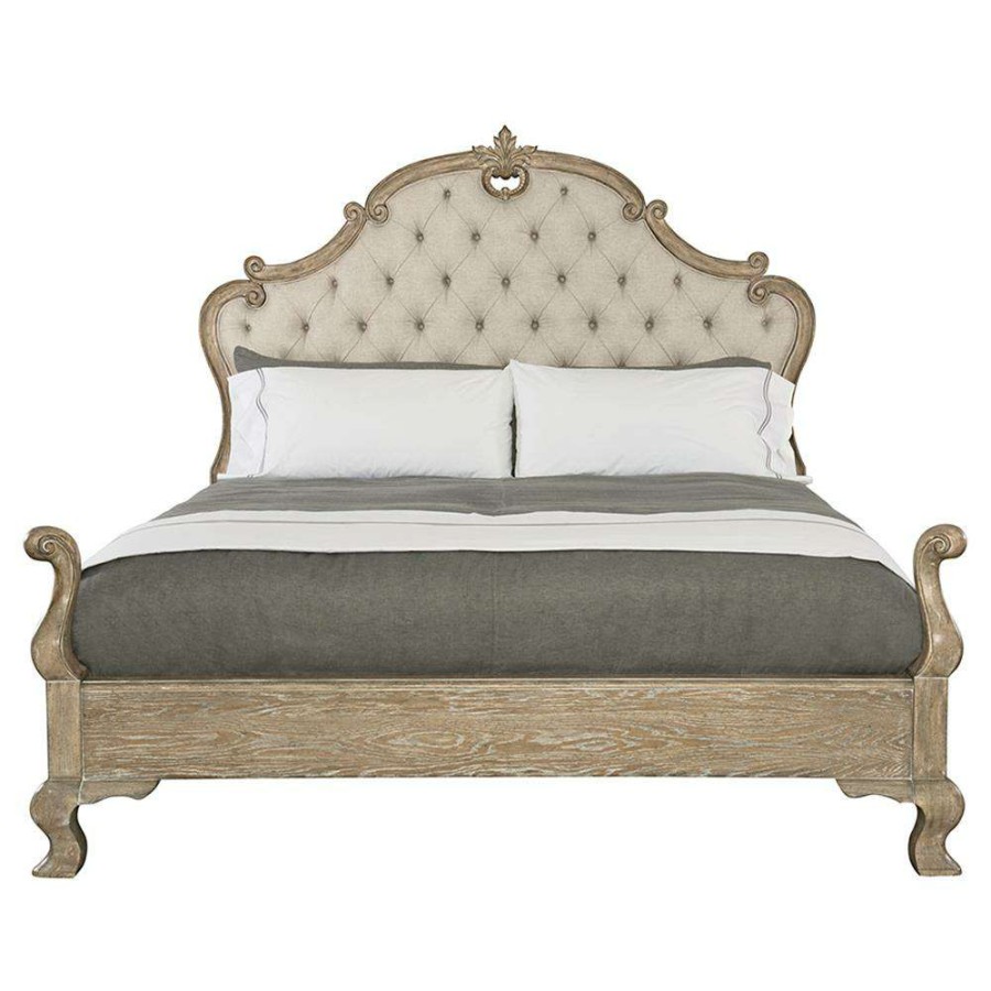 Furniture * | Cora French Country Weathered Brown Oak Wood Upholstered Bed King High Quality