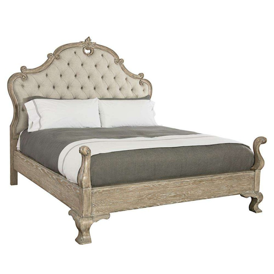 Furniture * | Cora French Country Weathered Brown Oak Wood Upholstered Bed King High Quality