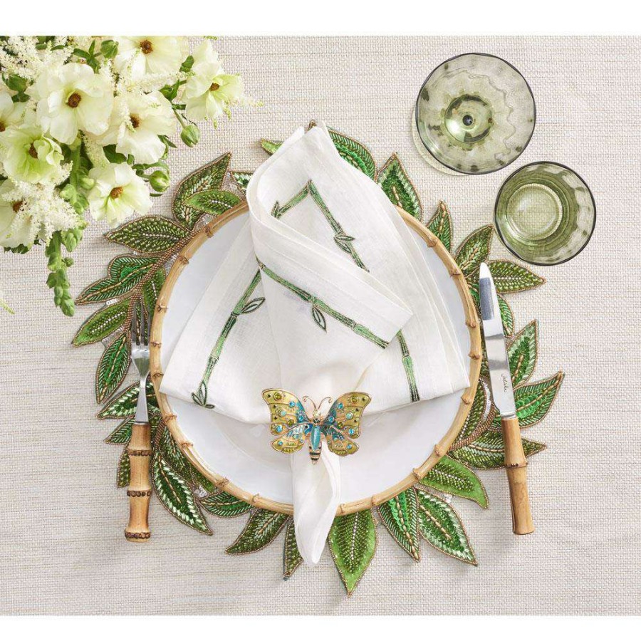 Dining & Bar * | Kim Seybert Trellis French Country Green Beaded Vines Placemat Set Of 2 Reasonable Price