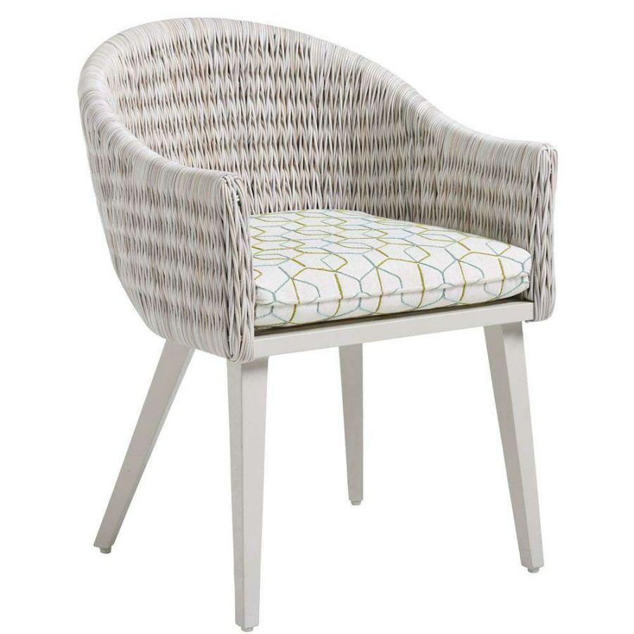 Outdoor * | Tommy Bahama Seabrook Coastal Patterned Cushion Wicker Outdoor Dining Chair Free Delivery