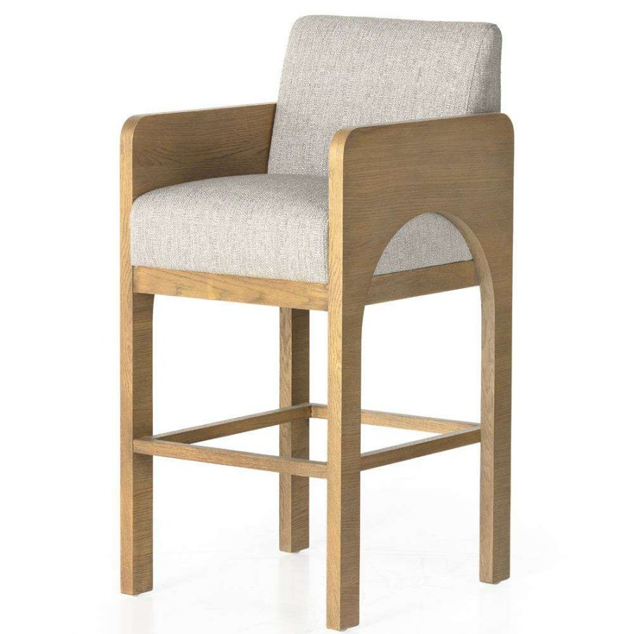 Furniture * | Jhunbert Rustic Lodge Grey Performance Upholstered Brown Wood Bar Stool Best Choice