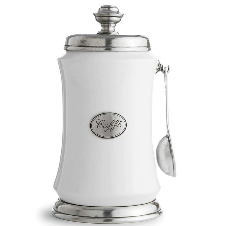 Dining & Bar * | Arte Italica Tuscan French Country White Ceramic Coffee Canister With Spoon Discounts