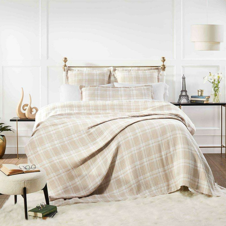 Bedding & Bath * | Orchids Lux Home Doyle Coastal Beach Dune Beige Cotton Throw Queen Less Expensive