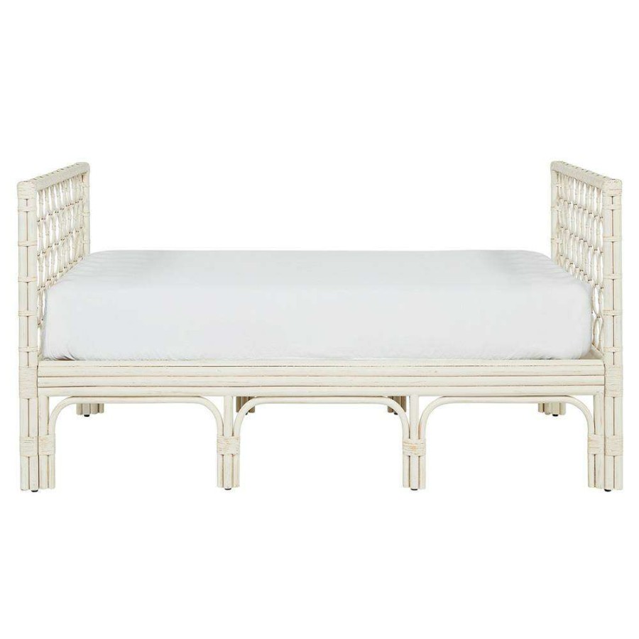 Furniture * | Maya Coastal Beach White Cushion White Rattan Daybed Best Choice