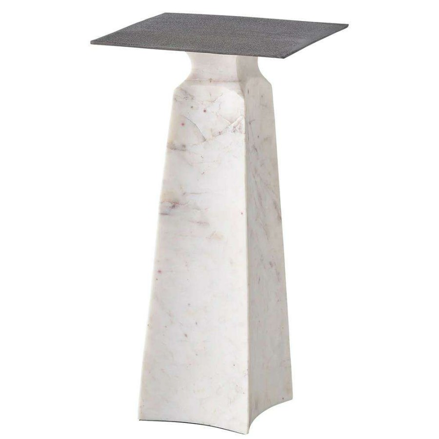 Furniture * | Jorge Industrial Loft Black Aluminum White Marble Drink Table Excellent Quality