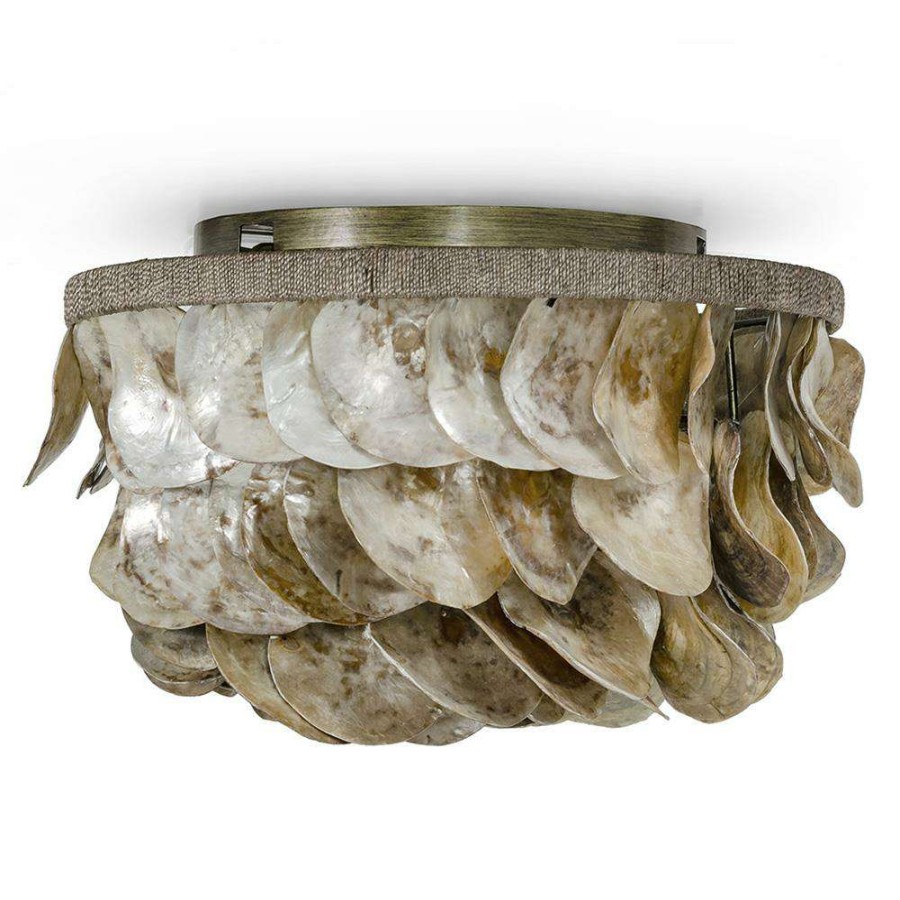 Lighting * | Palecek Playa Coastal Beach Natural Oyster Shells Flush Mount Excellent Quality