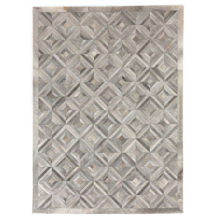 Rugs * | Exquisite Rugs Modern Grey Leather Hide Diamond Patterned Rug 116 146 Reliable Quality