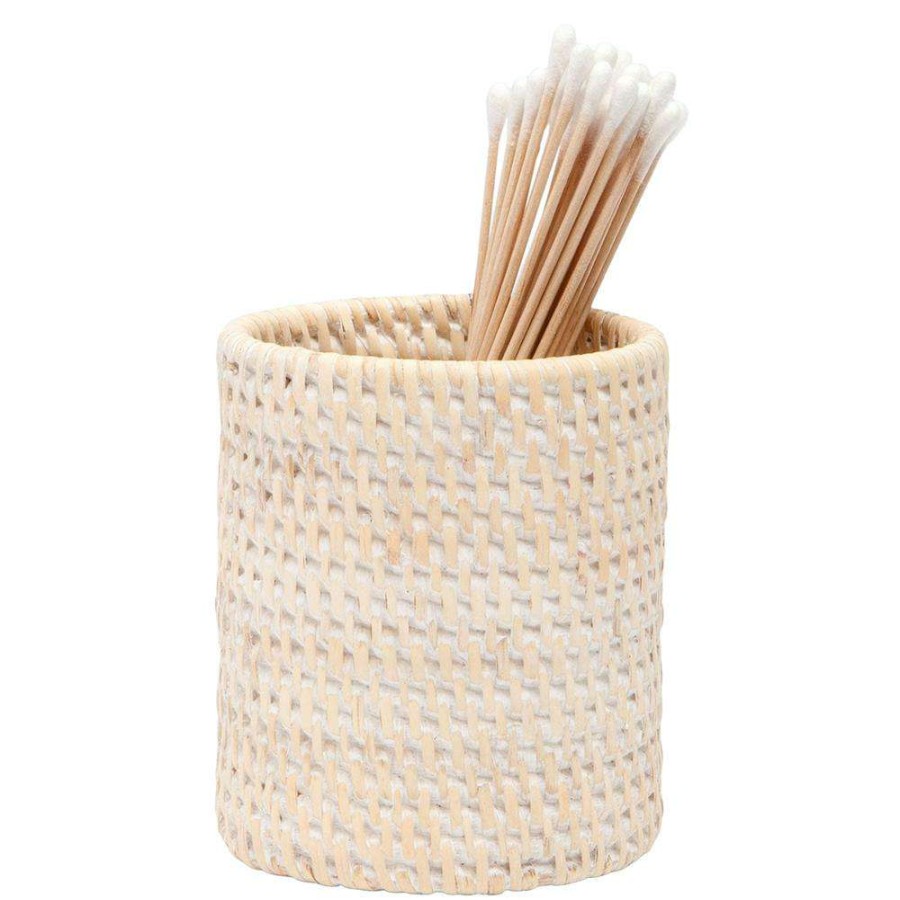 Bedding & Bath * | Pigeon And Poodle Dalton Coastal Beach Whitewash Rattan Brush Holder Less Expensive