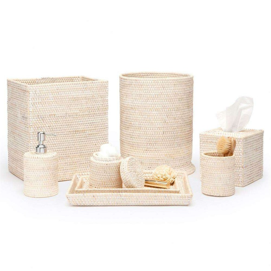 Bedding & Bath * | Pigeon And Poodle Dalton Coastal Beach Whitewash Rattan Brush Holder Less Expensive