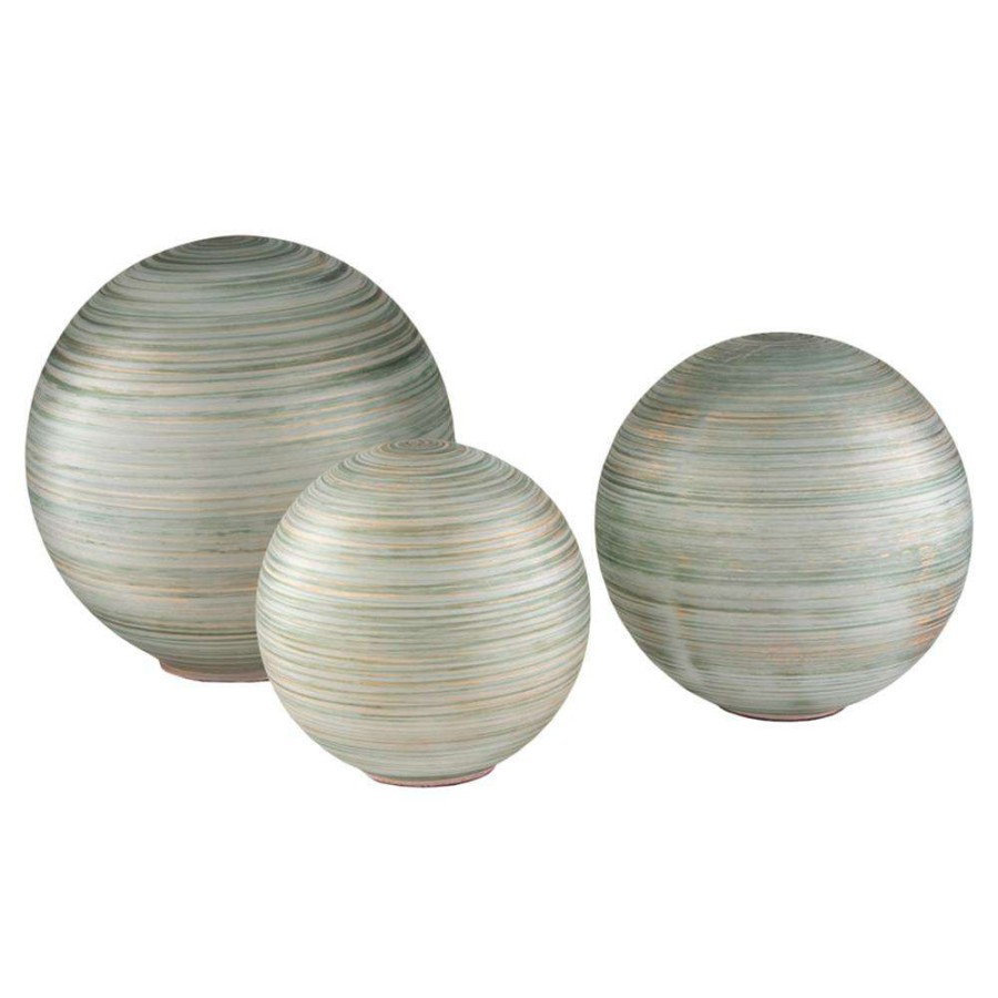 Decor * | Jupiter Coastal Green Glass Orb Outdoor Sculptures Set Of 3 Best Quality