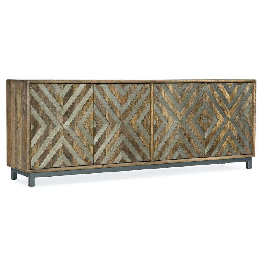 Furniture * | Rosie Rustic Lodge Brown Mango Wood Iron Base Media Cabinet Reasonable Price