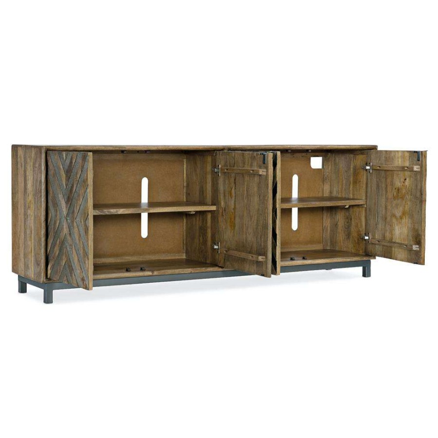 Furniture * | Rosie Rustic Lodge Brown Mango Wood Iron Base Media Cabinet Reasonable Price