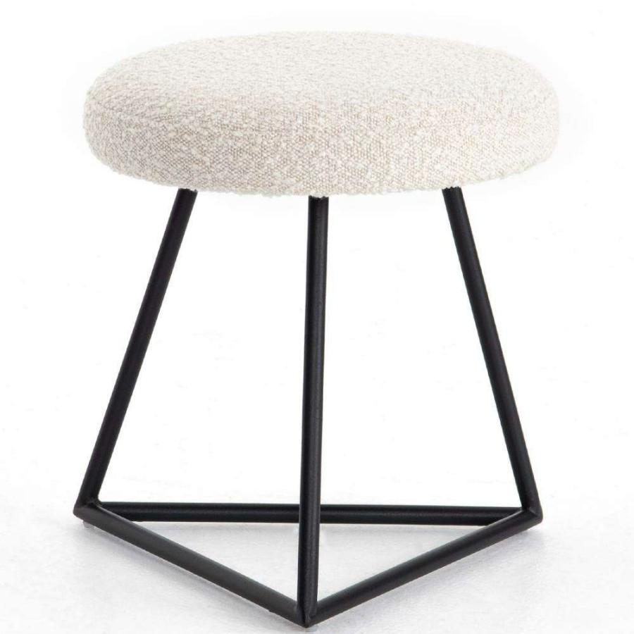 Furniture * | Farah Modern Classic White Upholstered Seat Cushion Black Iron Accent Stool Top Sell