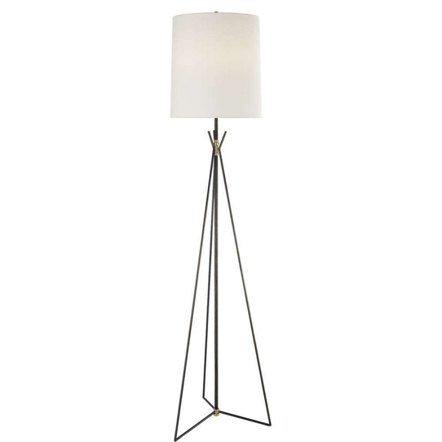 Lighting * | Visual Comfort Tavares Industrial Aged Iron Metal Linen Shade Floor Lamp Large Discounts