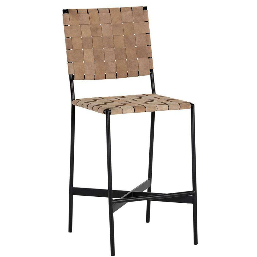 Furniture * | Sunpan Omari Industrial Loft Tan Woven Leather Black Steel Frame Counter Stool Discount