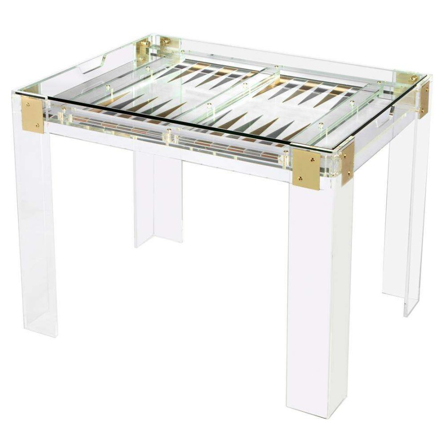 Furniture * | Interlude Pierre Modern Acrylic Brass Hinge Backgammon Table Shop New