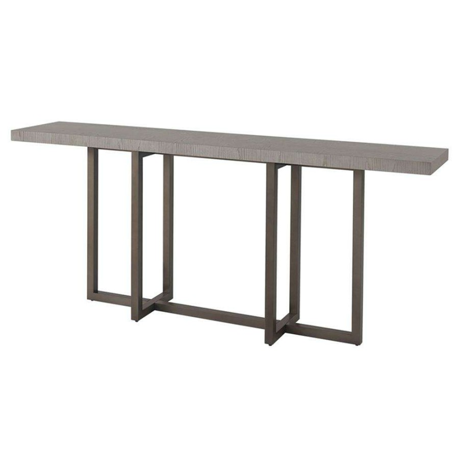 Furniture * | Eric French Light Grey Wood Top Bronze Metal Base Rectangular Console Table High Quality