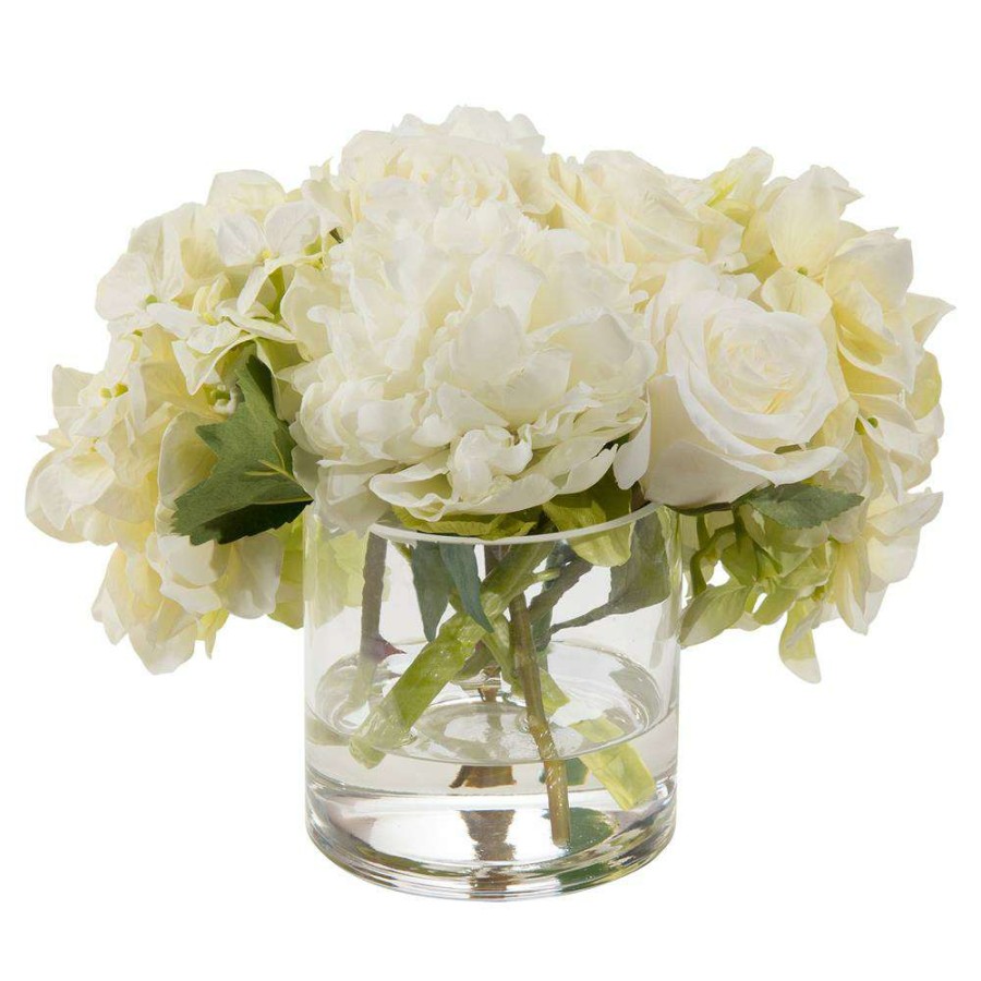 Decor * | John-Richard Classic White Glass Cylinder Faux Floral Arrangement High Quality