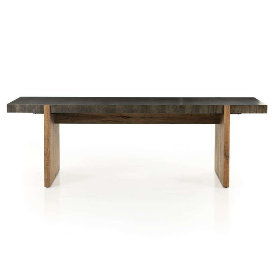 Furniture * | Beth Rustic Distressed Iron Top Brown Oak Wood Rectangular Dining Table 96 W High Quality