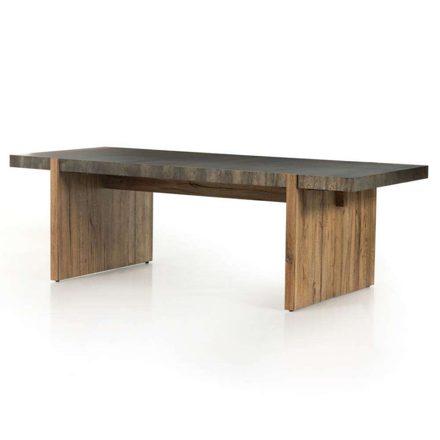 Furniture * | Beth Rustic Distressed Iron Top Brown Oak Wood Rectangular Dining Table 96 W High Quality