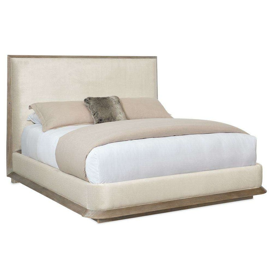 Furniture * | Caracole The Stage Is Set Modern Beige Performance Upholstered Wood Bed Queen Exactly Discount