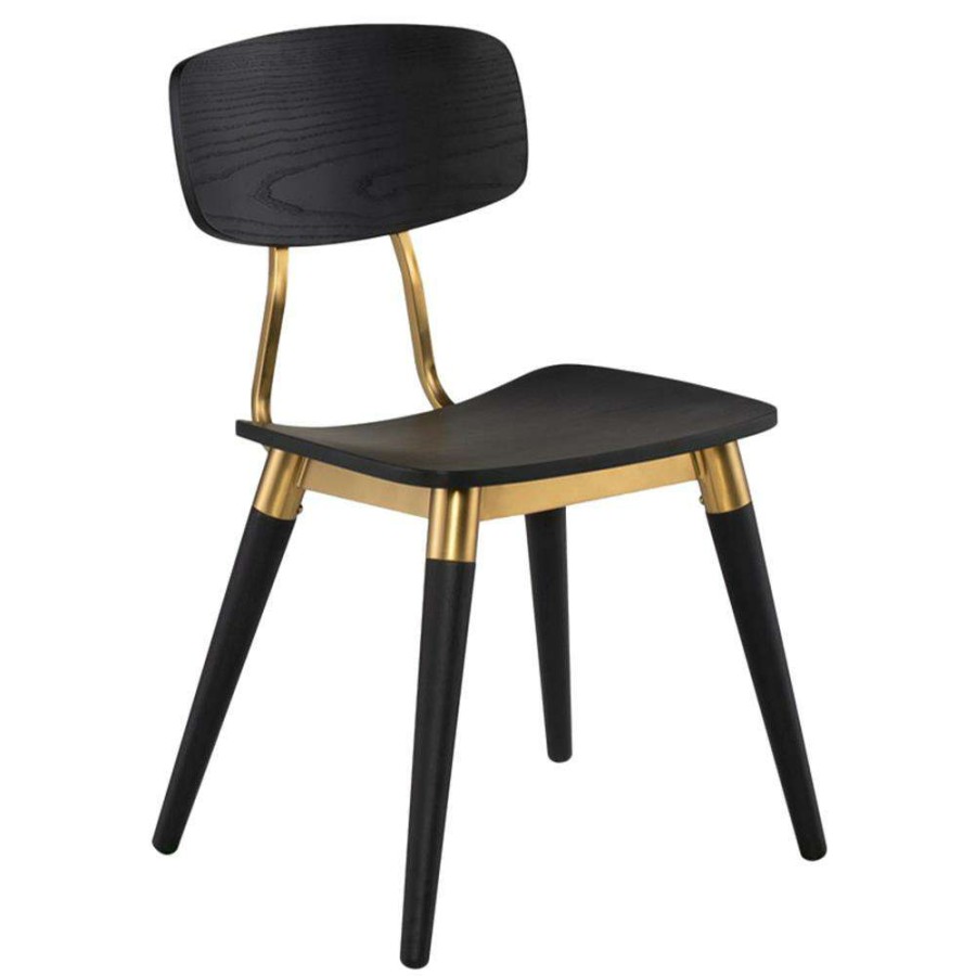 Furniture * | Sharon Mid Century Modern Gold Accent Black Oak Dining Side Chair Popular