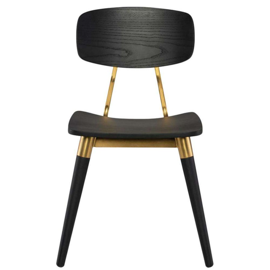 Furniture * | Sharon Mid Century Modern Gold Accent Black Oak Dining Side Chair Popular