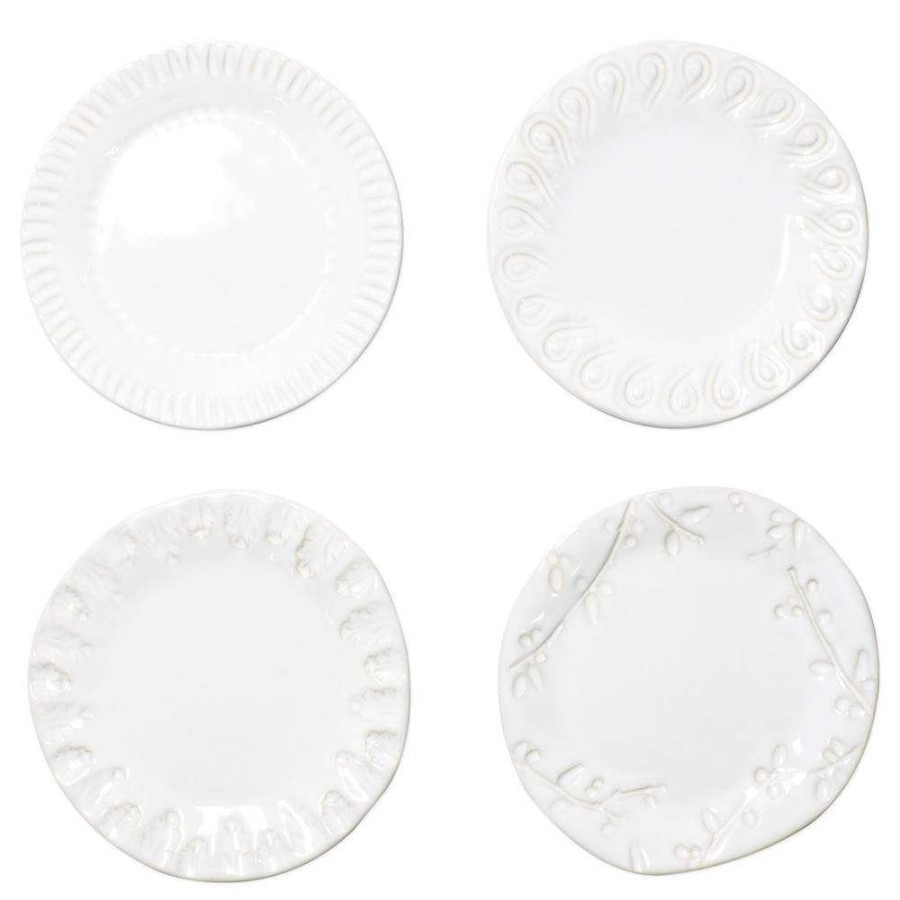 Dining & Bar * | Vietri Incanto Stone Modern White Stoneware Assorted Canape Plates Set Of 4 Discount