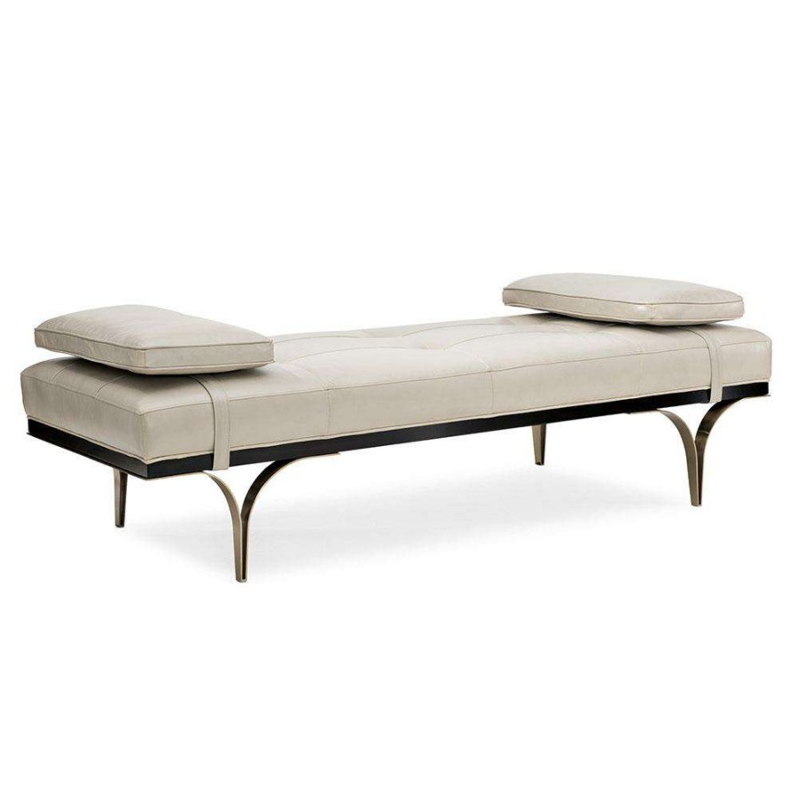 Furniture * | Caracole Head To Head Modern Beige Leather Upholstered Tufted Daybed Sales