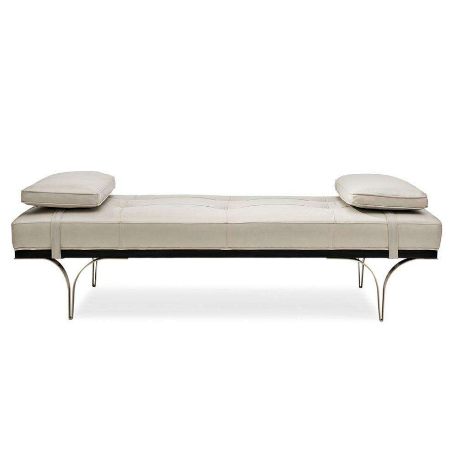 Furniture * | Caracole Head To Head Modern Beige Leather Upholstered Tufted Daybed Sales