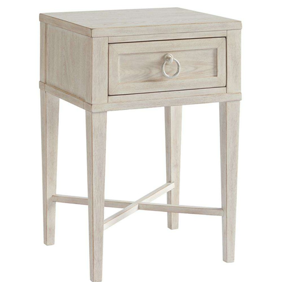 Furniture * | Barclay Butera Clay Modern Tapered Legs Whitewash Wood 1 Drawer Nightstand High Quality