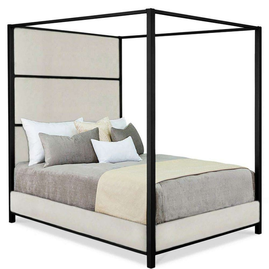 Furniture * | Rian Modern Sugarshack Pearl Performance Matte Black Iron Canopy Bed Queen Best Choice