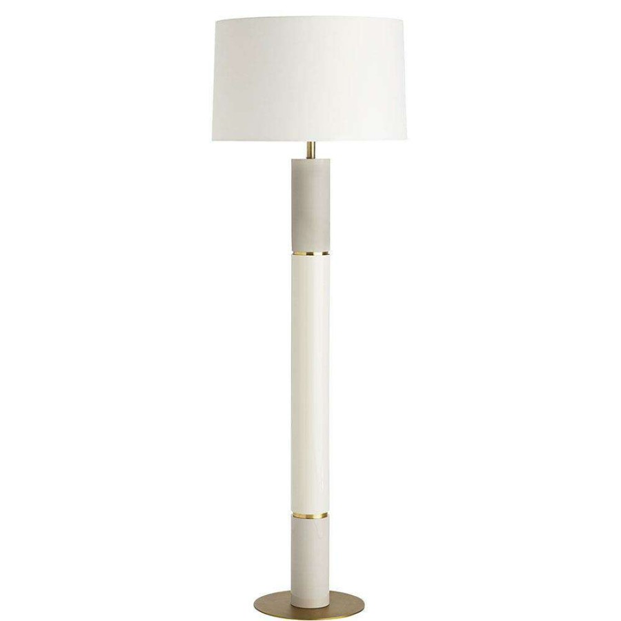 Lighting * | Arteriors Hope Modern White Lacquer Antique Brass Metal Column Floor Lamp Promotion