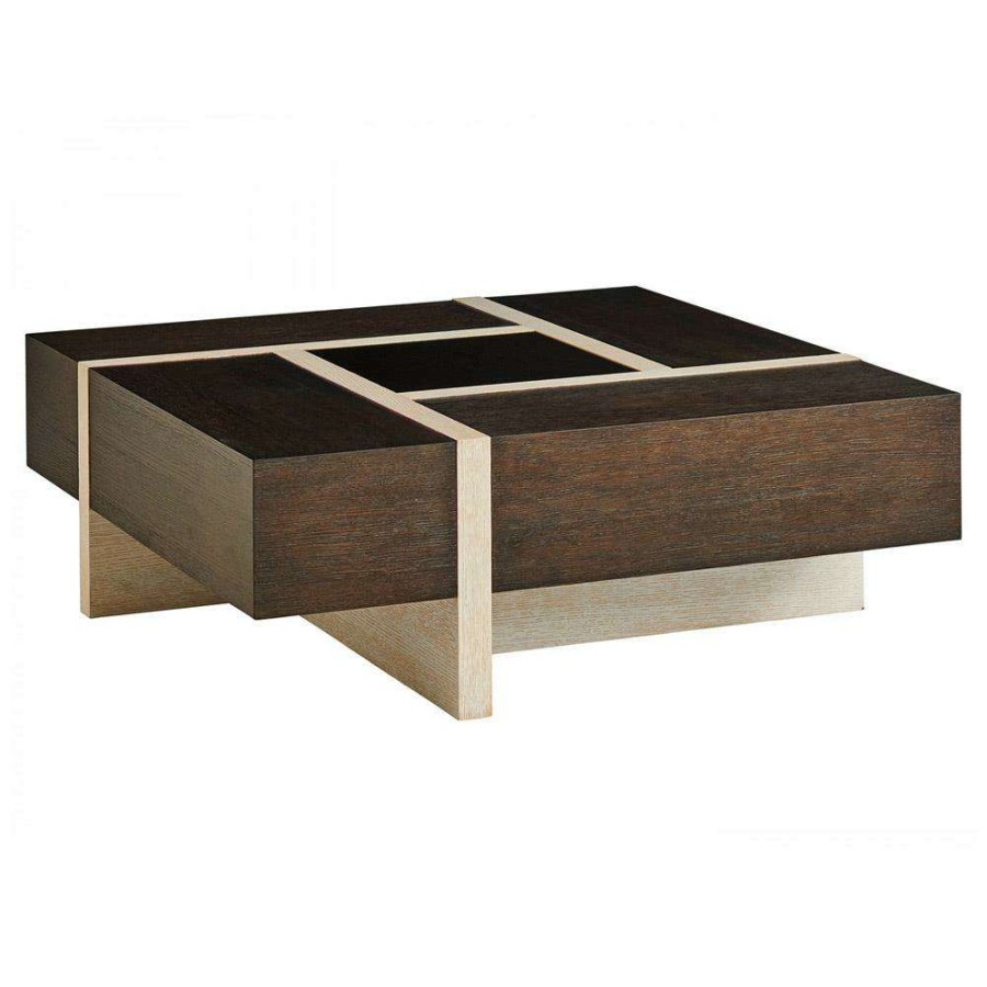 Furniture * | Barclay Butera Solace Rustic Lodge Dark Mocha Oak Wood Square Coffee Table High Quality