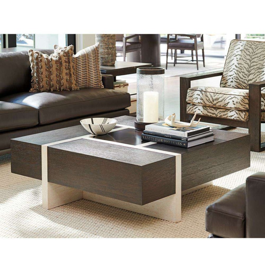 Furniture * | Barclay Butera Solace Rustic Lodge Dark Mocha Oak Wood Square Coffee Table High Quality