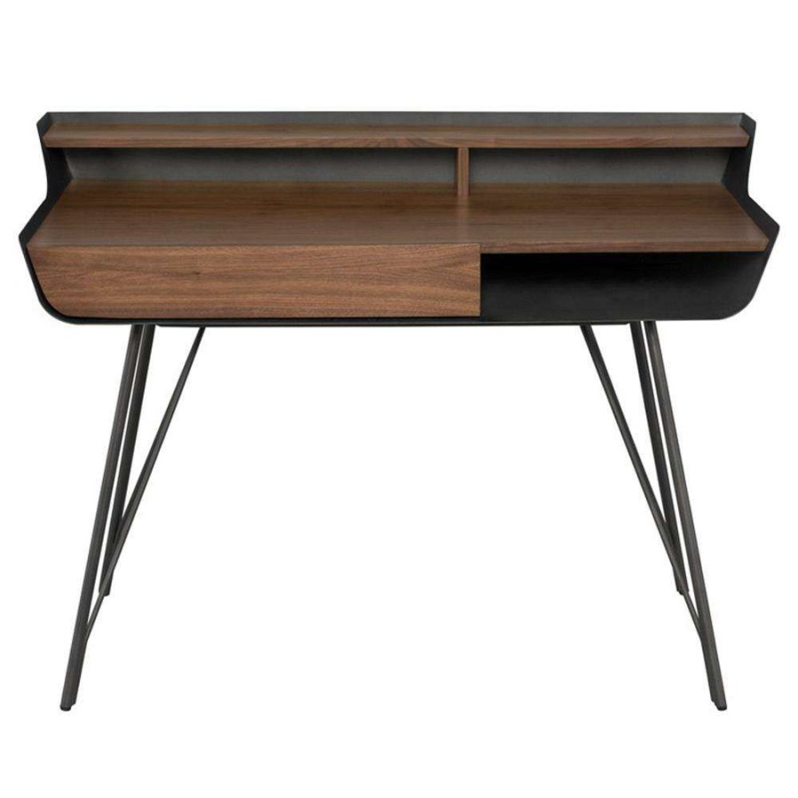 Furniture * | Naomi Industrial Loft Brown Veneer Top Grey Steel Leg Desk Fire Sale