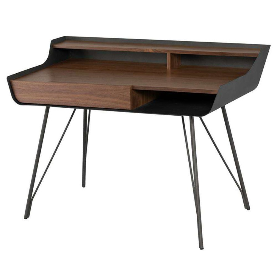 Furniture * | Naomi Industrial Loft Brown Veneer Top Grey Steel Leg Desk Fire Sale