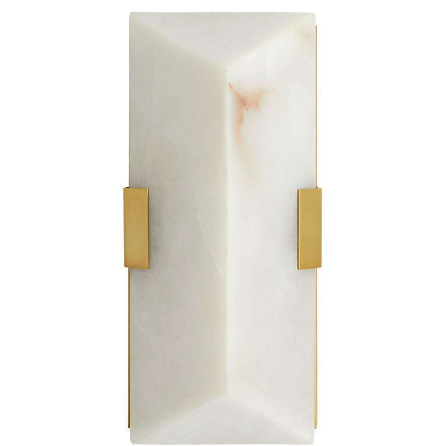 Lighting * | Arteriors Jenks Modern Classic White Alabaster Antique Brass Flush Mount Sconce Less Expensive