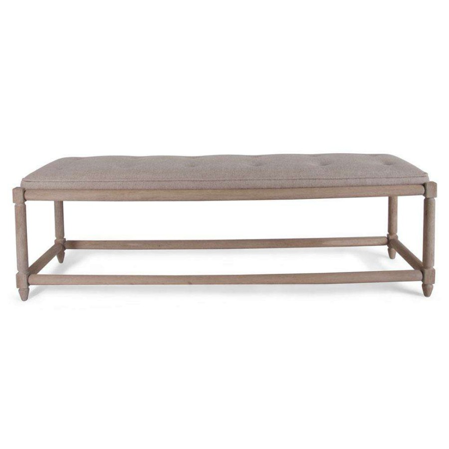 Furniture * | Scarlett French Country Brown Linen Tufted Oak Wood Bench New In