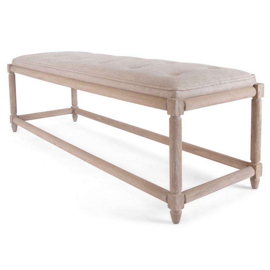 Furniture * | Scarlett French Country Brown Linen Tufted Oak Wood Bench New In