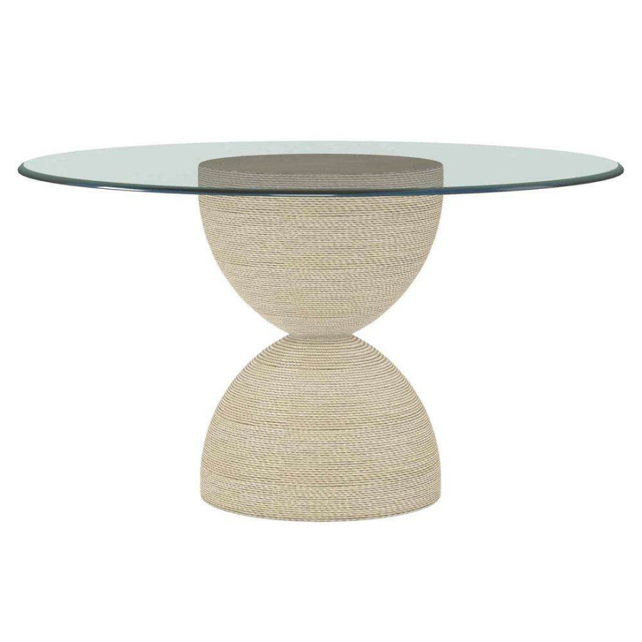 Furniture * | Carlin French Glass Top Beige Cord Wrapped Wood Base Round Dining Table 54 W Less Expensive