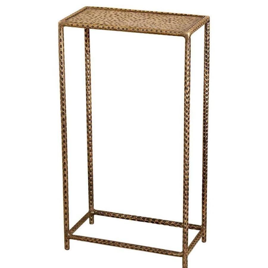 Furniture * | Interlude Khan Industrial Loft Antique Brass Rectangular Drink Table Exclusive Design