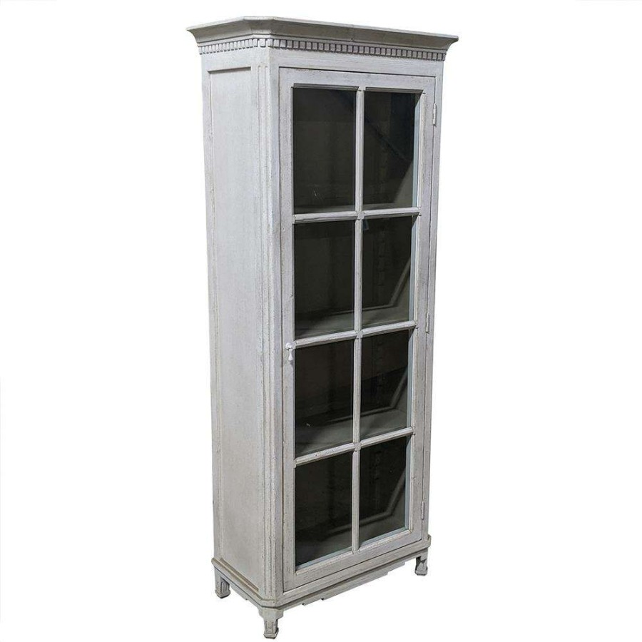 Furniture * | Anthony French Country White Reclaimed Pine Glass Door Closed Back Display Cabinet Best Choice