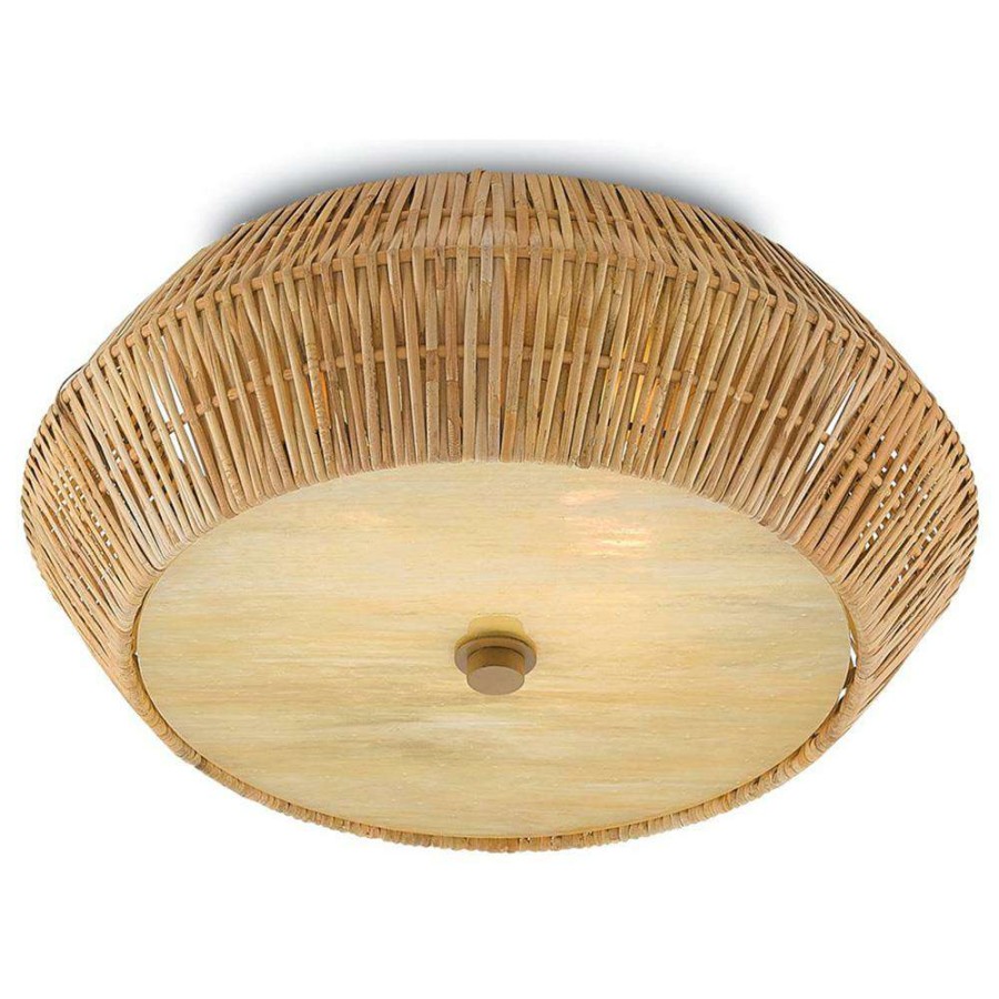 Lighting * | Rica Coastal Beach Brown Rattan Clear Glass Flush Mount Best Choice