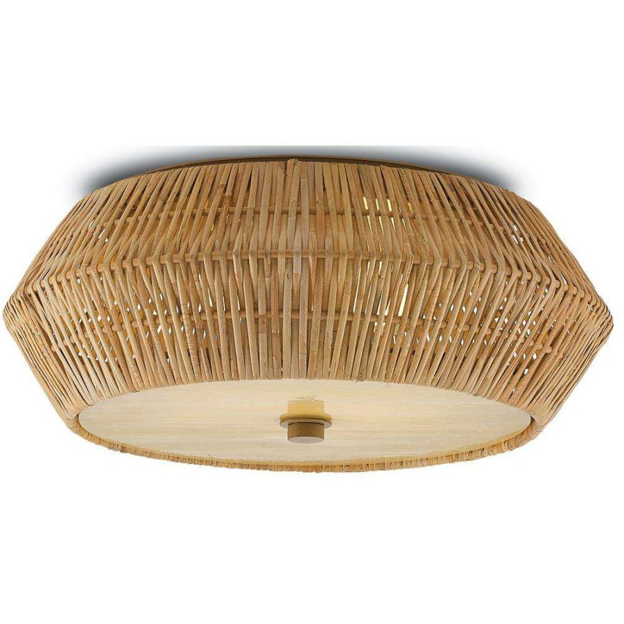 Lighting * | Rica Coastal Beach Brown Rattan Clear Glass Flush Mount Best Choice