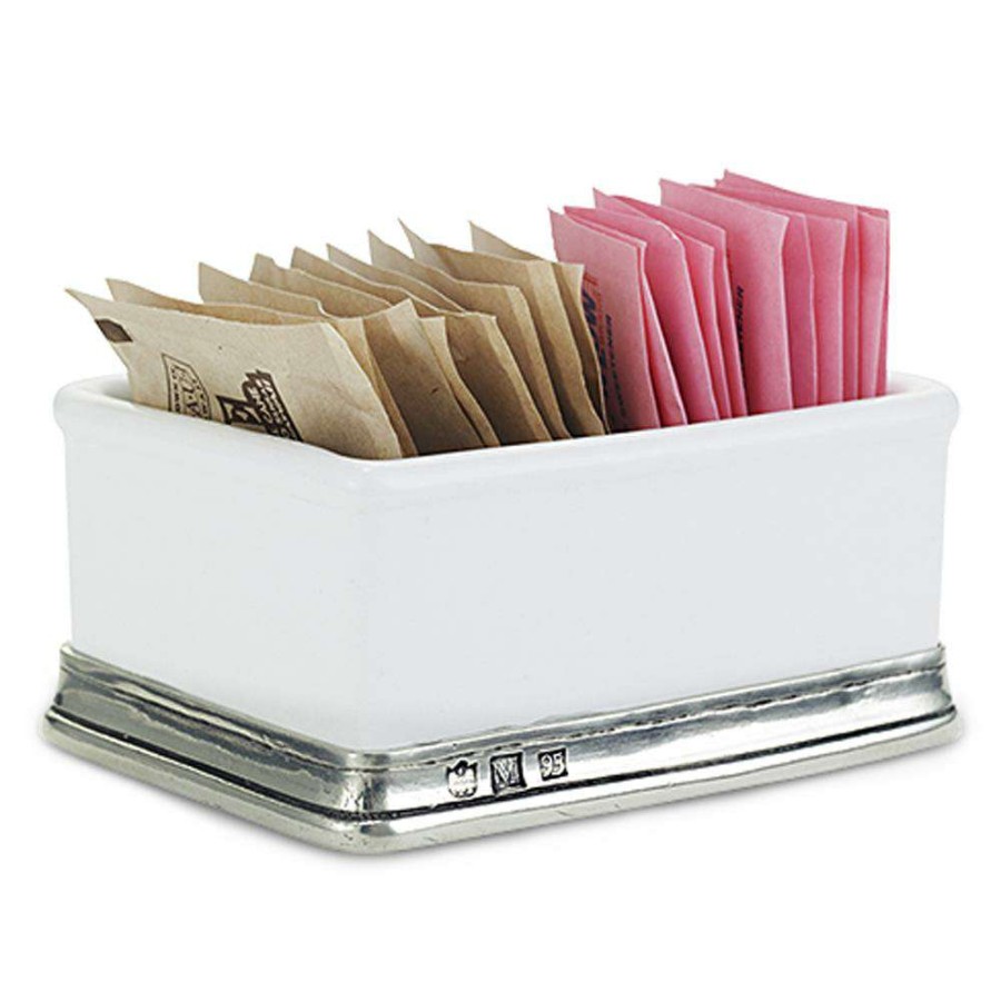 Dining & Bar * | Match Modern Convivio White Ceramic Pewter Base Sugar Packet Holder Reliable Quality