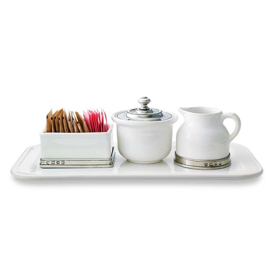 Dining & Bar * | Match Modern Convivio White Ceramic Pewter Base Sugar Packet Holder Reliable Quality