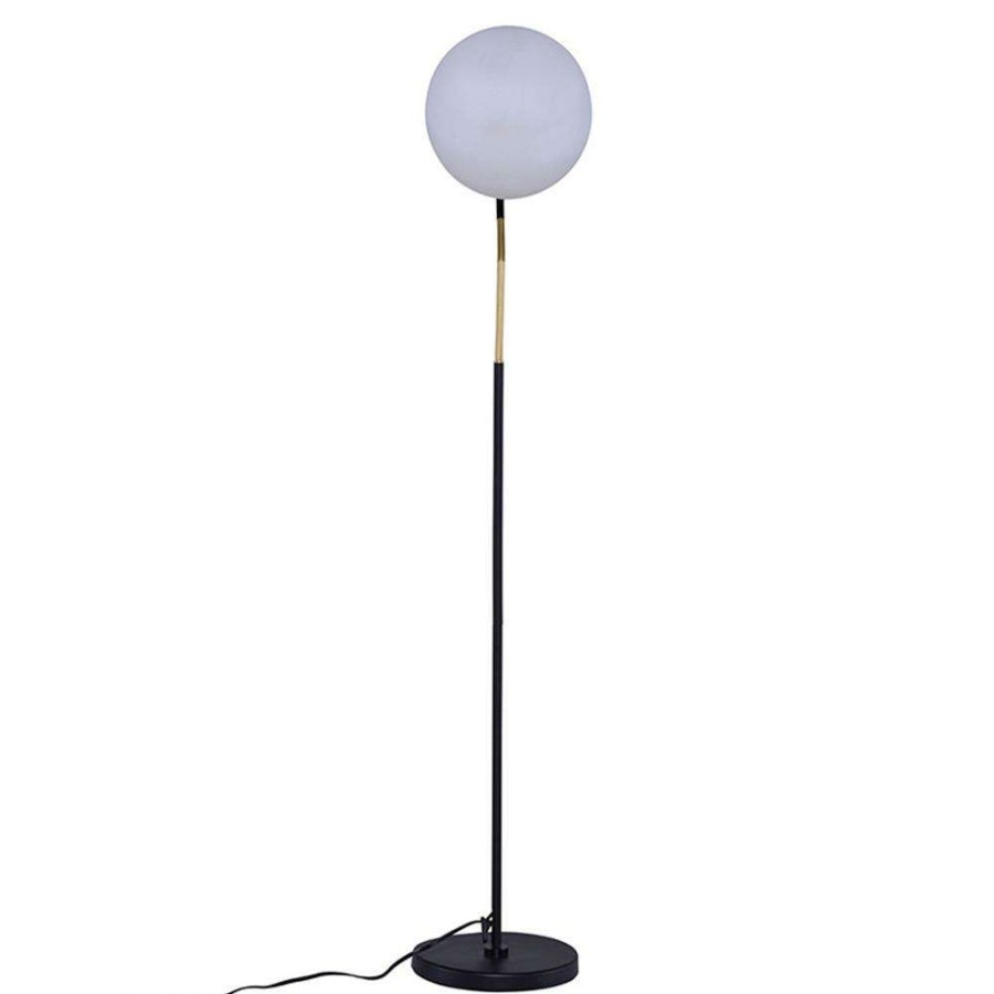 Lighting * | Decille Industrial Loft Matte Black Steel Frosted White Glass Shade Floor Lamp Lower Price